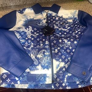 Louis Vuitton bandanna and Leather Jacket